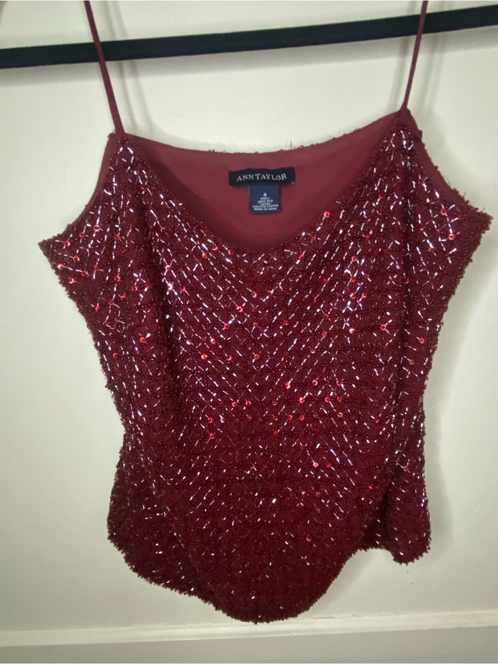 Ann Taylor Wine Red Sequin Spaghetti Strap Cami